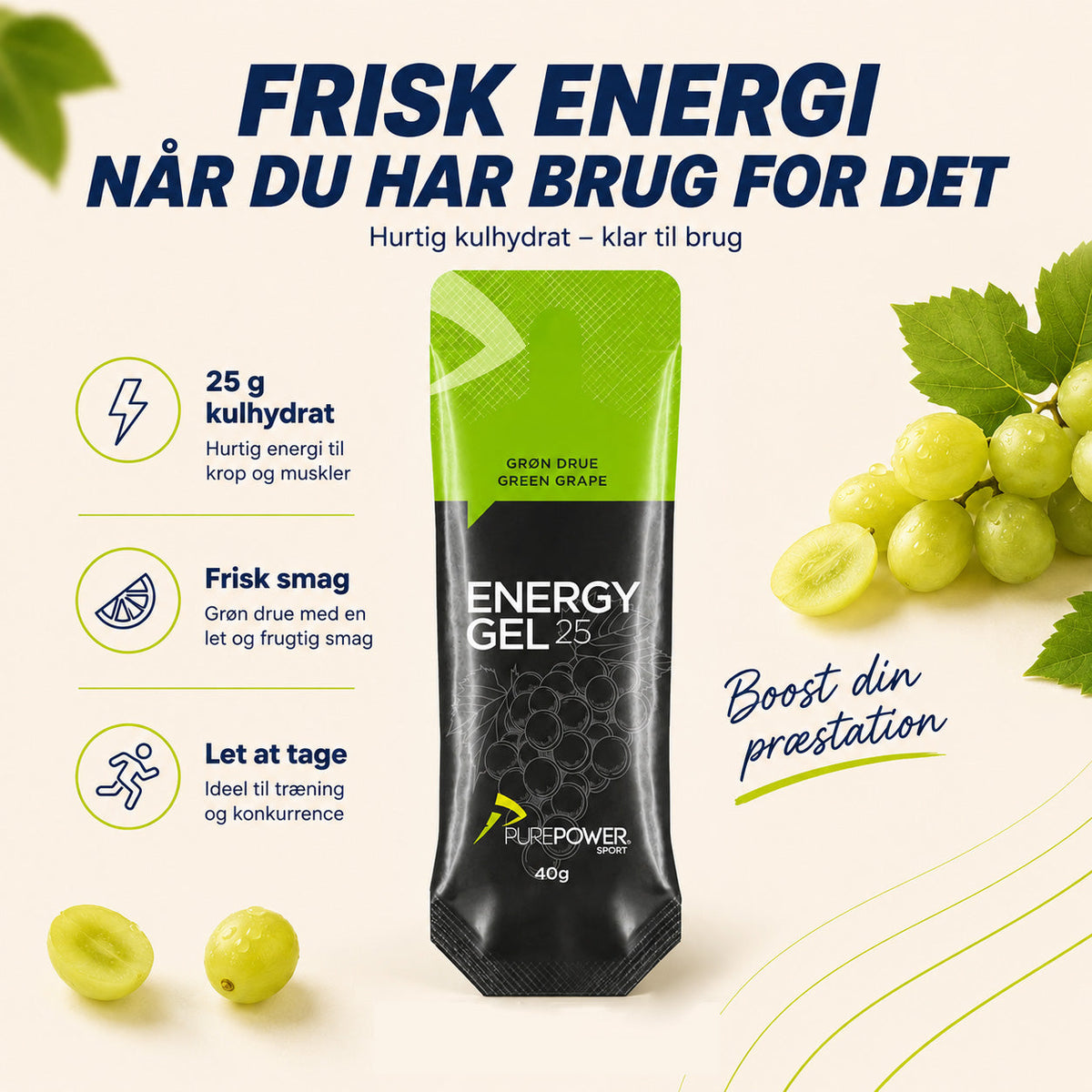 Energy Gel Grøn Drue 40 g