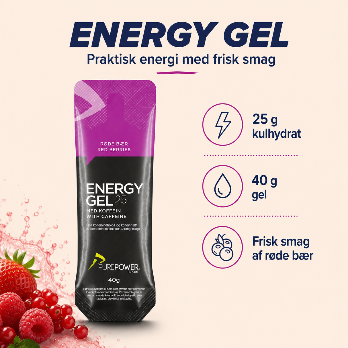 Energy Gel Koffein Røde Bær 40 g
