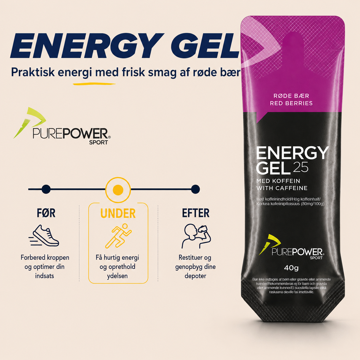 Energy Gel Koffein Røde Bær 40 g